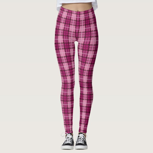 Pixel Plaid_Magenta-Black Leggings (Front)