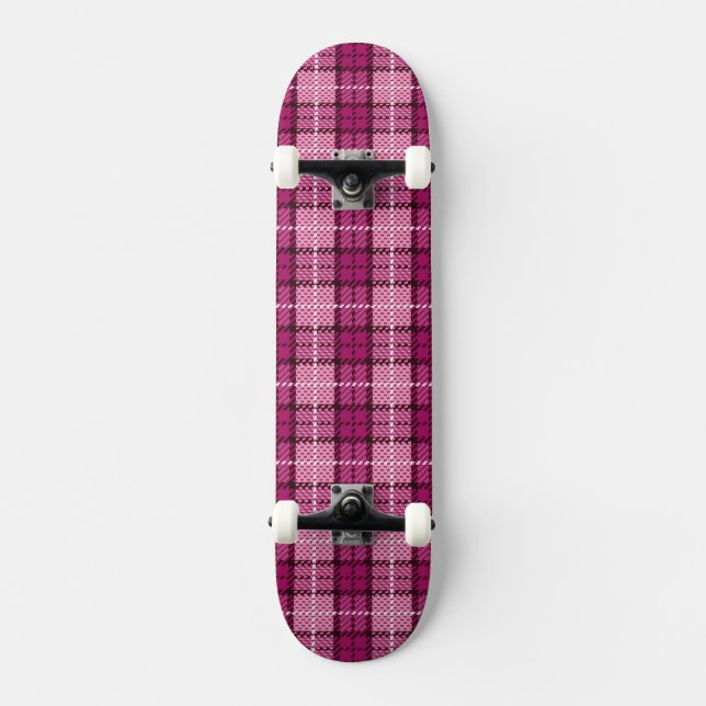 Pixel Plaid_Magenta-Black Skateboard (Front)