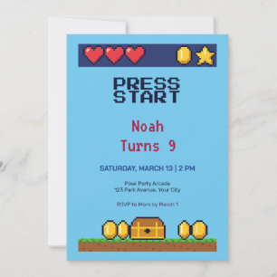 Pixel Power Up Gamer 9th Birthday Invitation