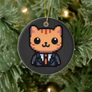 Pixel Purrfection Cat Ceramic Tree Decoration