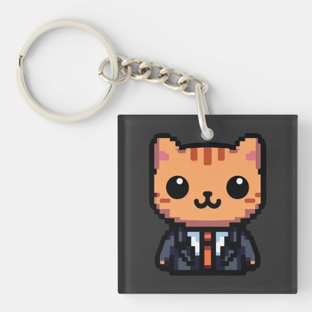 Pixel Purrfection Cat Key Ring (Front)