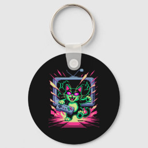 Pixel Rage Cat Retro Gamer Glitch In 8-bit Style  Key Ring