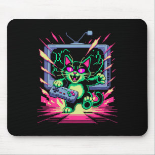 Pixel Rage Cat Retro Gamer Glitch In 8-bit Style  Mouse Pad