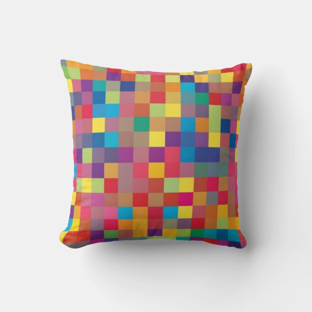 Pixel Rainbow Square Pattern Cushion (Front)