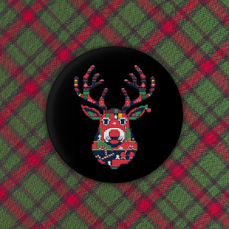 Pixel Reindeer Retro Ugly Sweater Button