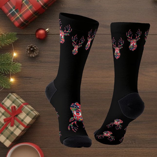 Pixel Reindeer Ugly Sweater Christmas Socks (Creator Uploaded)