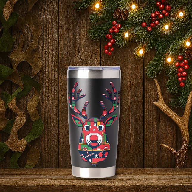 Pixel Reindeer Ugly Sweater Christmas Tumbler (Creator Uploaded)