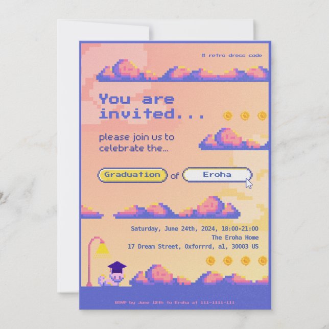 Pixel , Retro, Cute Graduation / Activity   Thank You Card (Front)