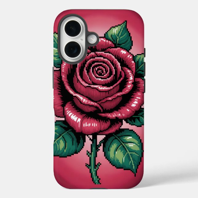 Pixel Rose – Retro Floral Art Case-Mate iPhone Case (Back)