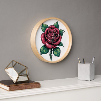 Pixel Rose – Retro Floral Art Clock