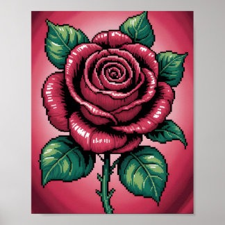 Pixel Rose – Retro Floral Art Poster
