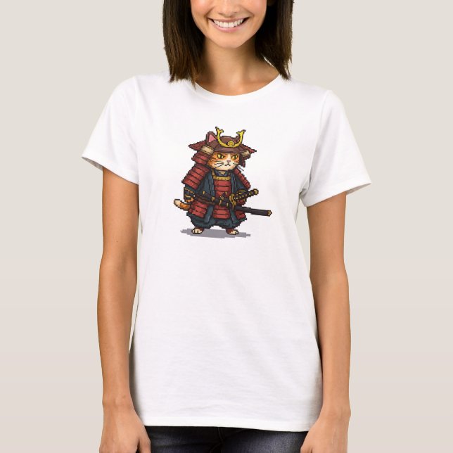 Pixel Samurai Cat T-Shirt (Front)