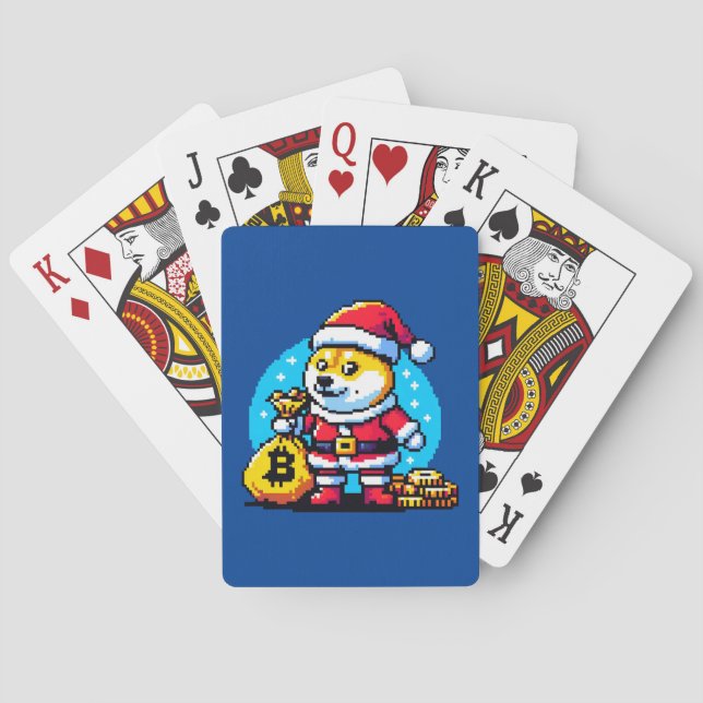 Pixel Santa Crypto Wonderland Dogecoin and Bitcoin Playing Cards (Back)