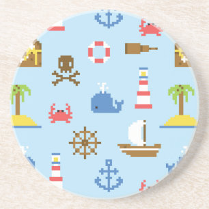 Pixel Sea Art Pattern Coaster