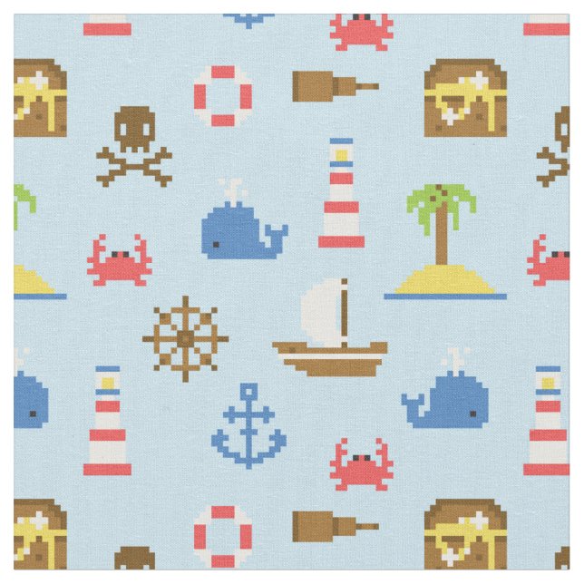 Pixel Sea Art Pattern Fabric (Close Up)