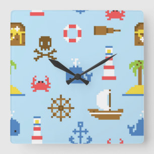 Pixel Sea Art Pattern Square Wall Clock