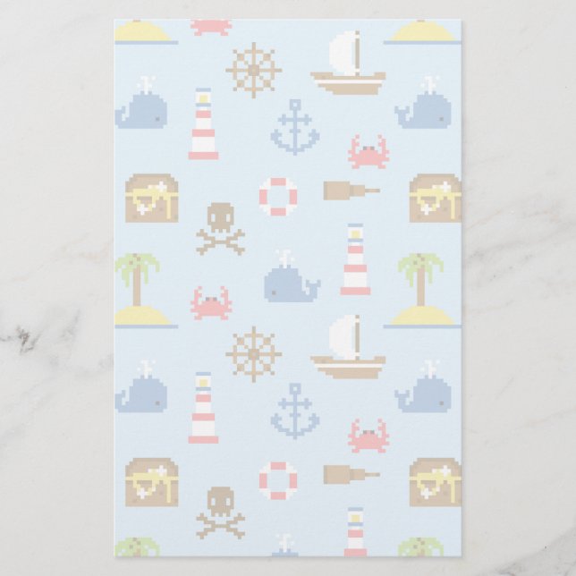 Pixel Sea Art Pattern Stationery (Front)