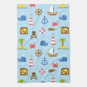 Pixel Sea Art Pattern Tea Towel