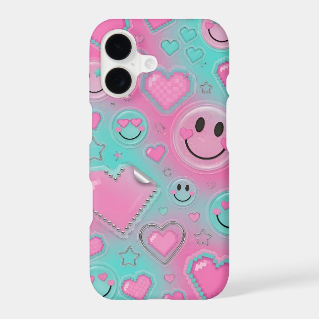 Pixel Smiley Chrome Hearts Phone Case | Y2K (Back)