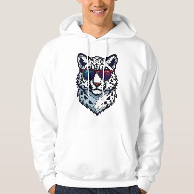 Pixel Snow Leopard Cool Hoodie (Front)