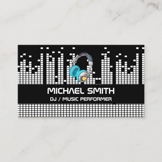 Pixel Sound Bar Background | Head Phones Business Card (Front)