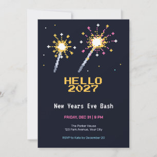 Pixel Sparkler New Years Eve Invitation