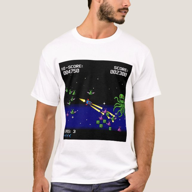 Pixel Starfighter T-Shirt -Retro Space Shooter Tee (Front)