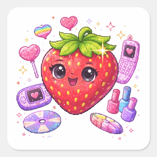 Pixel Strawberry Y2K Sticker (Front)