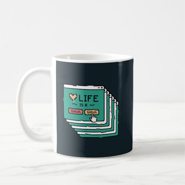 PIXEL TABS GAMING LIFE IS A GLITCH COFFEE MUG (Left)