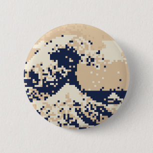 Pixel Tsunami 8 Bit Pixel Art 6 Cm Round Badge