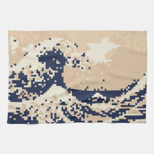 Pixel Tsunami 8 Bit Pixel Art Tea Towel