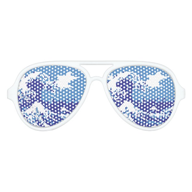 Pixel Tsunami Blue 8 Bit Pixel Art Aviator Sunglasses (Front)