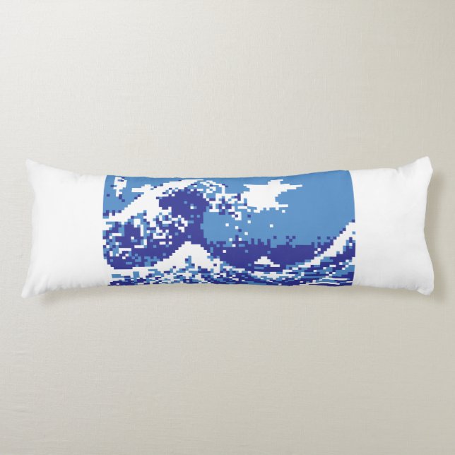 Pixel Tsunami Blue 8 Bit Pixel Art Body Cushion (Front)