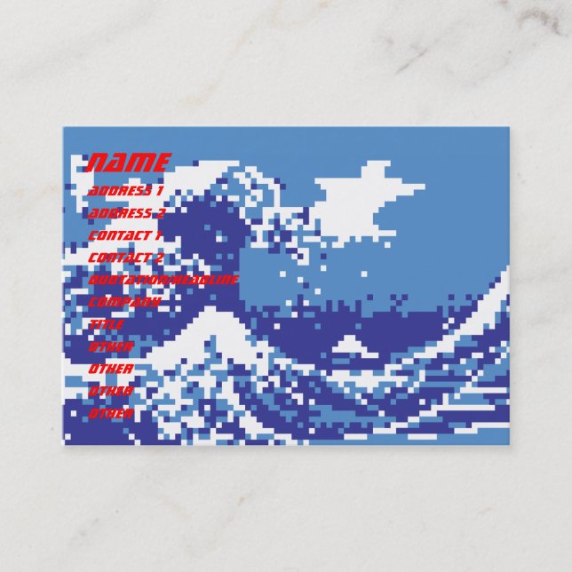 Pixel Tsunami Blue 8 Bit Pixel Art Business Card (Front)