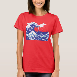 Pixel Tsunami Blue 8 Bit Pixel Art T-Shirt