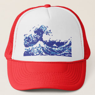 Pixel Tsunami Blue 8 Bit Pixel Art Trucker Hat
