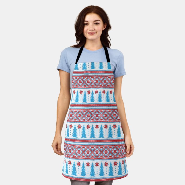 Pixel Ugly Sweater Christmas Pattern Apron (Worn)