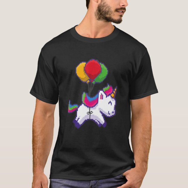 Pixel Unicorn On Balloons T-Shirt (Front)