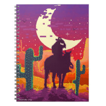pixel weastern cowboy on horse and landscape 