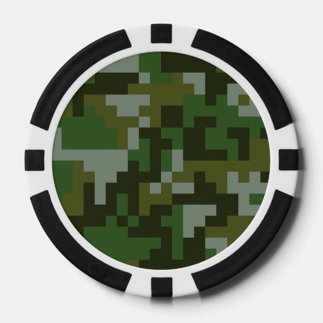 Pixel Woodland Camouflage pattern Poker Chips (Front)