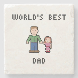 Pixel World's Best Dad Marble Stone Coaster