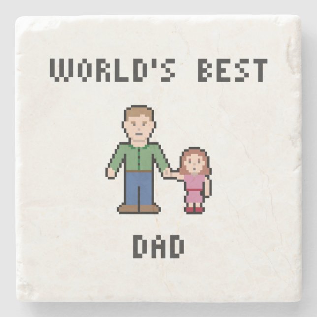 Pixel World's Best Dad Marble Stone Coaster (Front)
