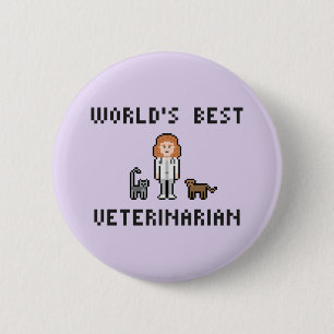 Pixel World's Best Female Veterinarian Button