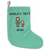 Pixel World's Best Girl Mum Christmas Stocking