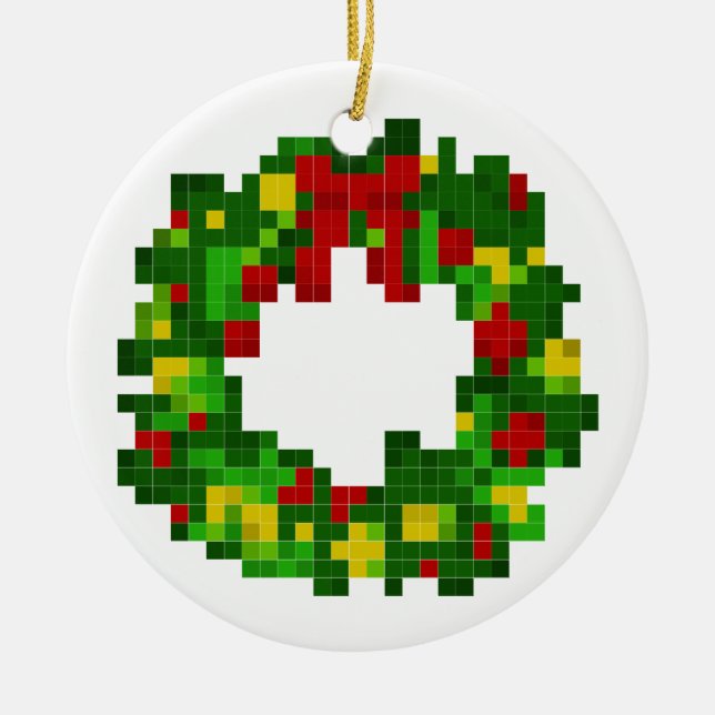 Pixel Wreath Ceramic Tree Decoration (Front)