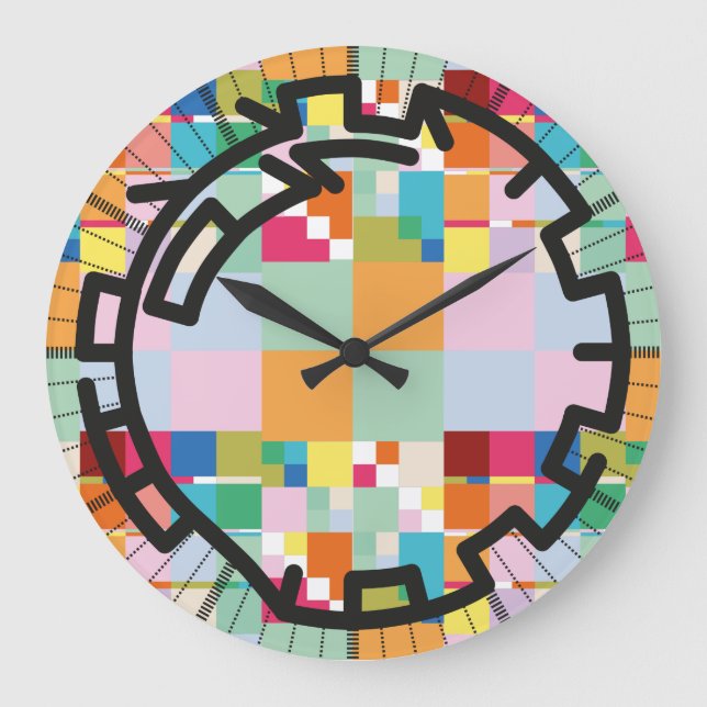 PIXELAT chained numbers by Masanser Large Clock (Front)