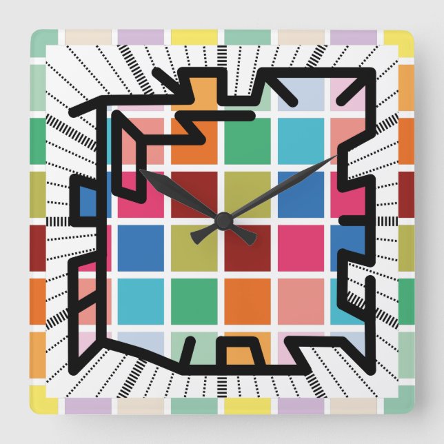 PIXELAT chained numbers by Masanser Square Wall Clock (Front)