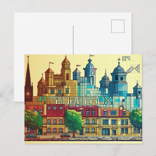 Pixelated 2D Game Art Bordeaux Postcard (Front/Back)