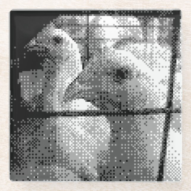 pixelated chickens glass coaster (Front)