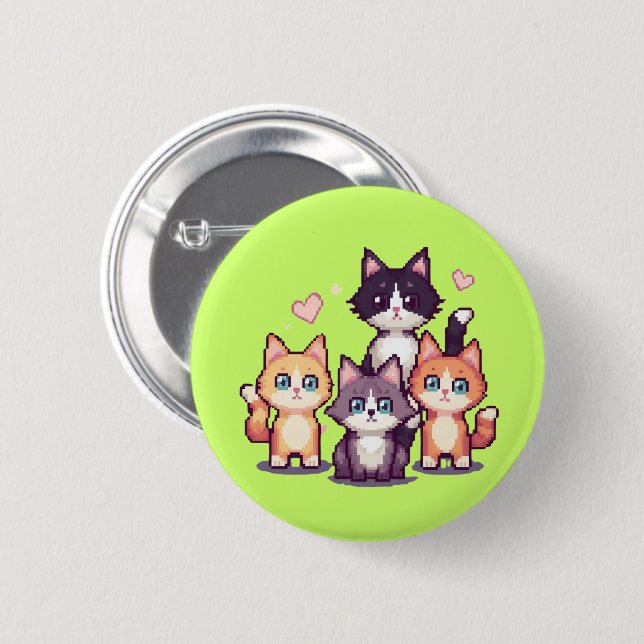Pixelated Colorful Kitties  6 Cm Round Badge (Front & Back)